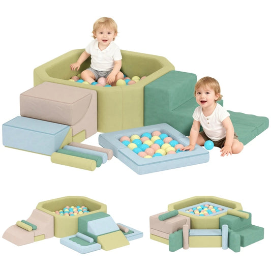15-Piece Soft Building Block Set with Ball Pool (200 Balls)