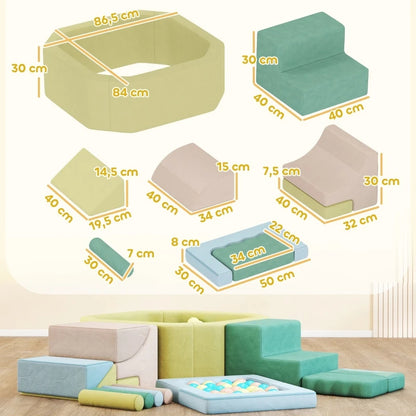 15-Piece Soft Building Block Set with Ball Pool (200 Balls)